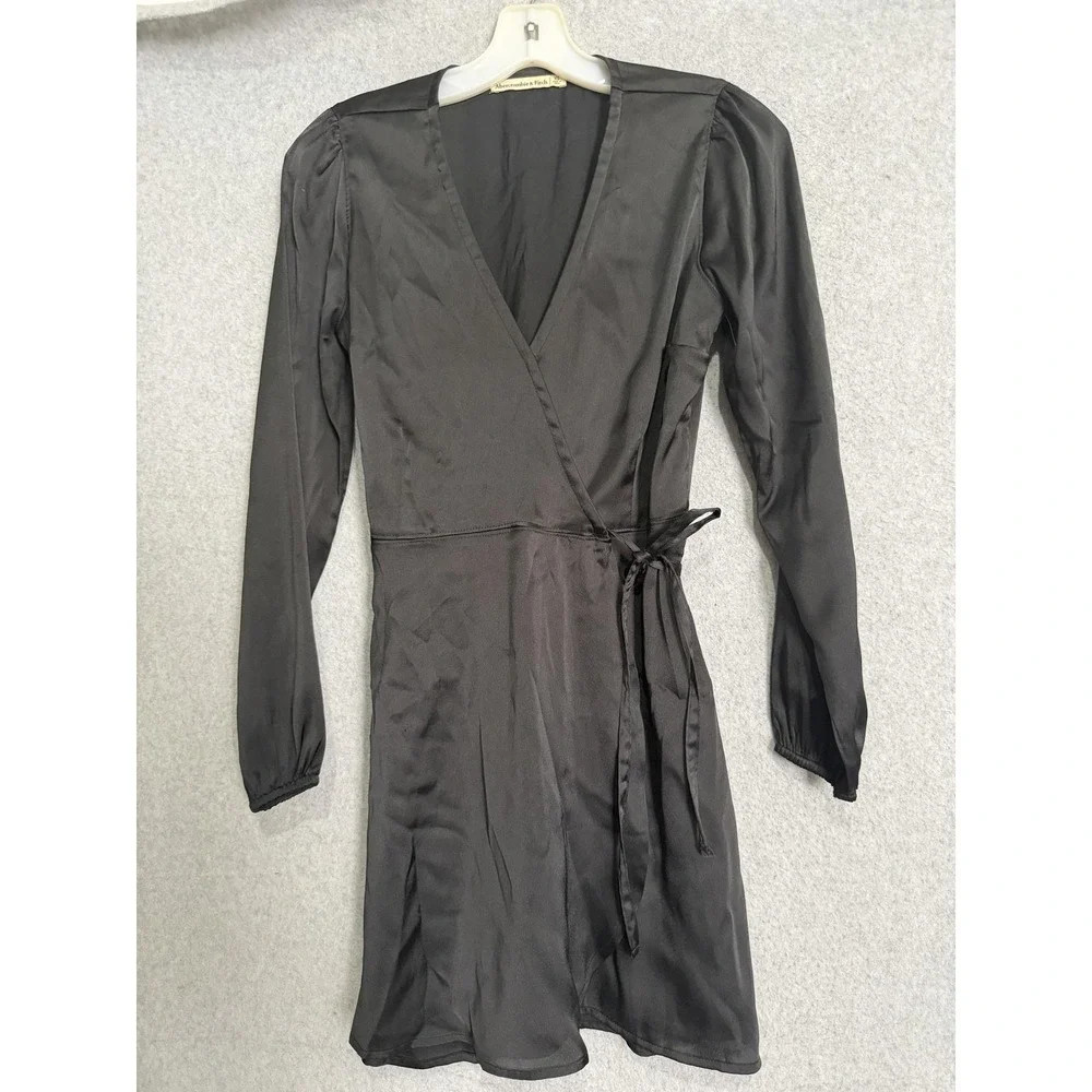 Abercrombie & Fitch Dress Womens XS Black Wrap V Neck Long Sleeve Lined Mini